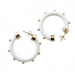 NEW HOO HOOPS women's mini beaded hoops in white/gold